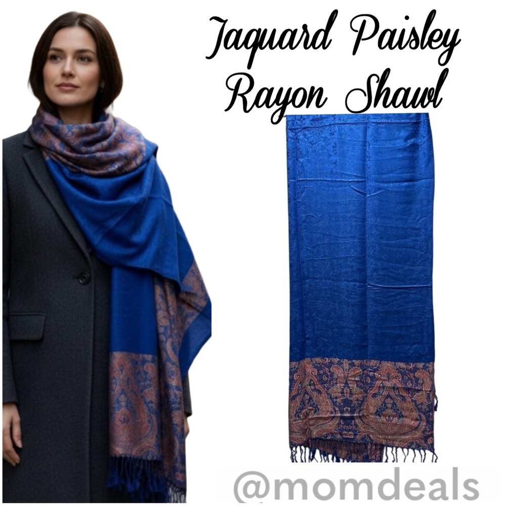 Elegant Shawl in Floral Royal Blue - Versatile Wrap, Scarf, or Veil, Light Soft